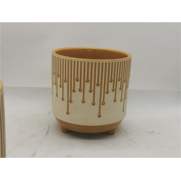Pot en céramique décoré jaune 20x20x20 cm