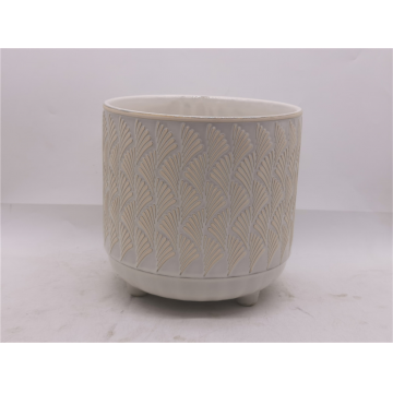 Pot en céramique décoré blanc 24x24x24 cm
