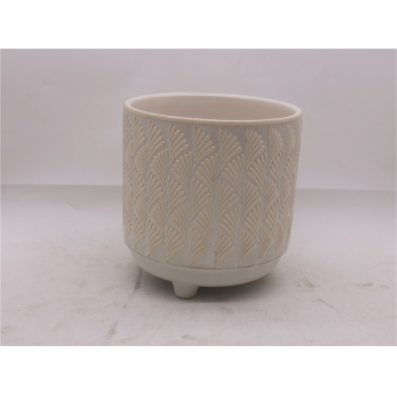 Pot en céramique décoré blanc 20x20x20 cm