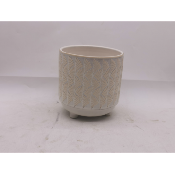 Pot en céramique décoré blanc 17x17x17 cm