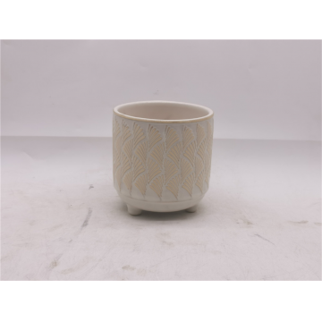 Pot en céramique décoré blanc 13x13x12 cm