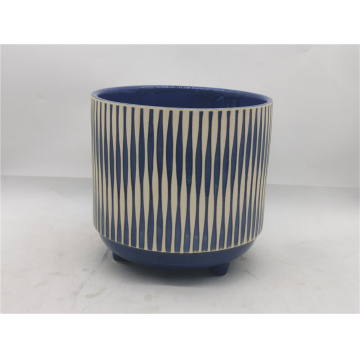 Pot en céramique décoré bleu 24x24x24 cm