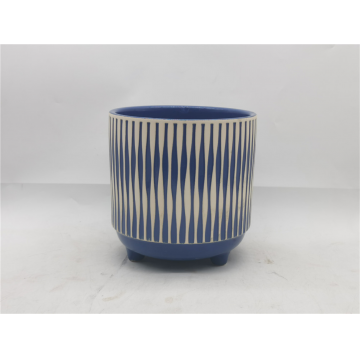Pot en céramique décoré bleu 20x20x20 cm