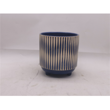 Pot en céramique décoré bleu 17x17x17 cm