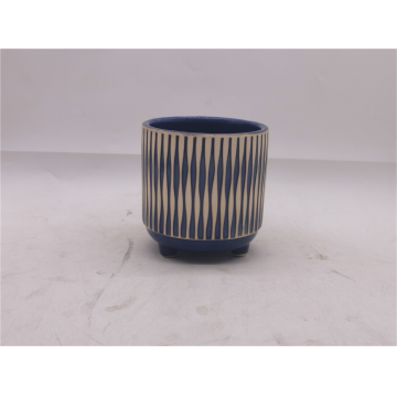 Pot en céramique décoré bleu 13x13x12 cm