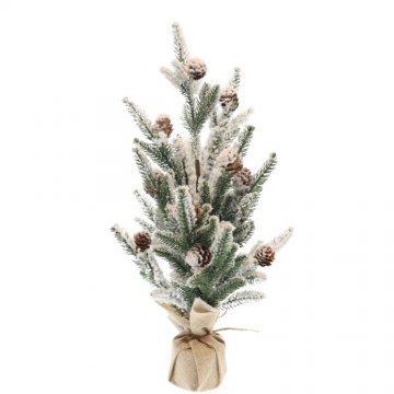 Sapins floqués avec pied en jute, D20xH46cm