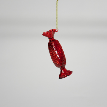 Décoration en verre rouge, en forme de bonbon, D4,5xH11cm