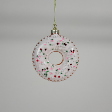 Décoration en verre blanche, en forme de donuts, D8cm